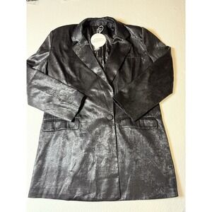 Boohoo Women's Black Metallic Blazer Dress Size 10 Longline‎ One Button NWT